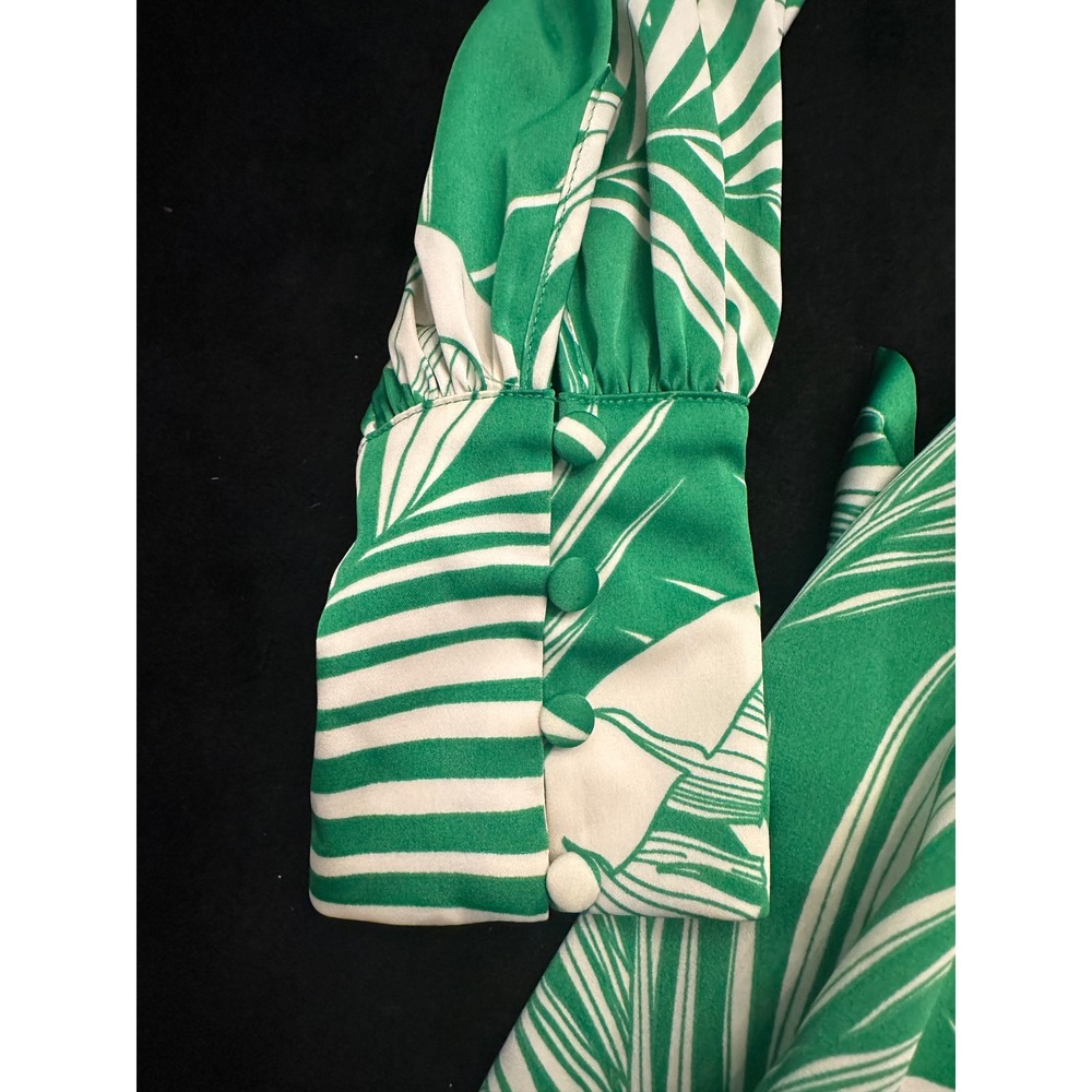 Guess Green Tropical Palm Leaf Print Open Back Romper Long Sleeve XS